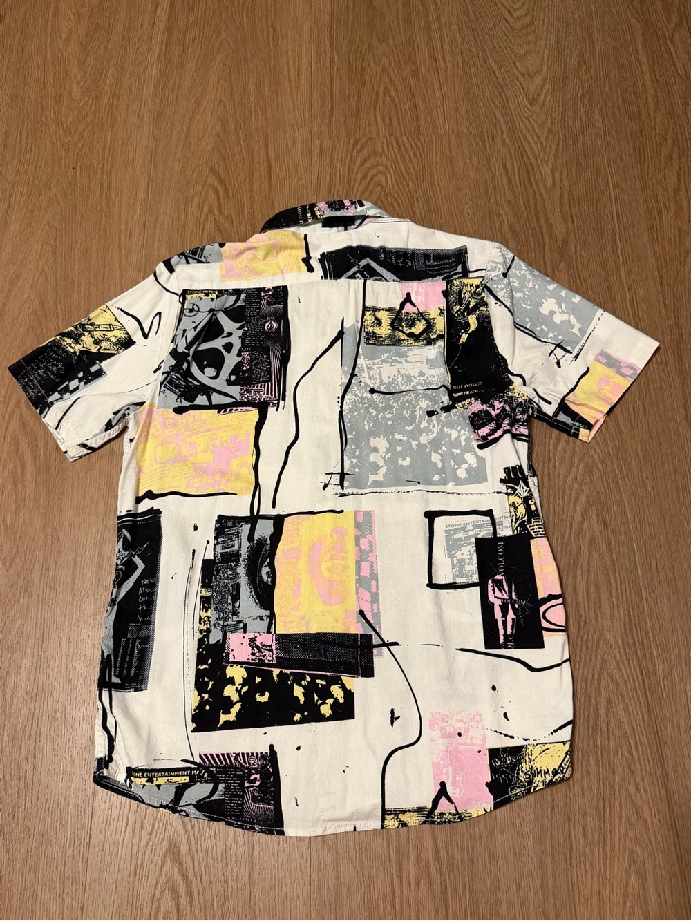 Volcom Cream Short-Sleeve Button-Up with Black, Pink & Yellow Abstract Print - Picture 6 of 9